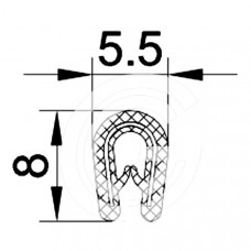 Door seal profile | PVC | black | 8 x 5,5 mm | per meter